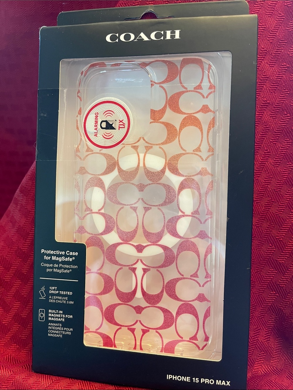 COACH Pink Signature Pattern iPhone 15 Pro Max MagSafe Case